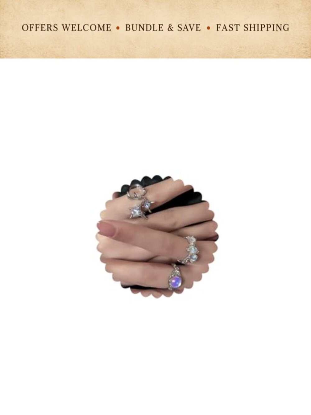 Y2K Star Statement Ring Set Punk Goth Chunky Adjustable Open Rings Metal